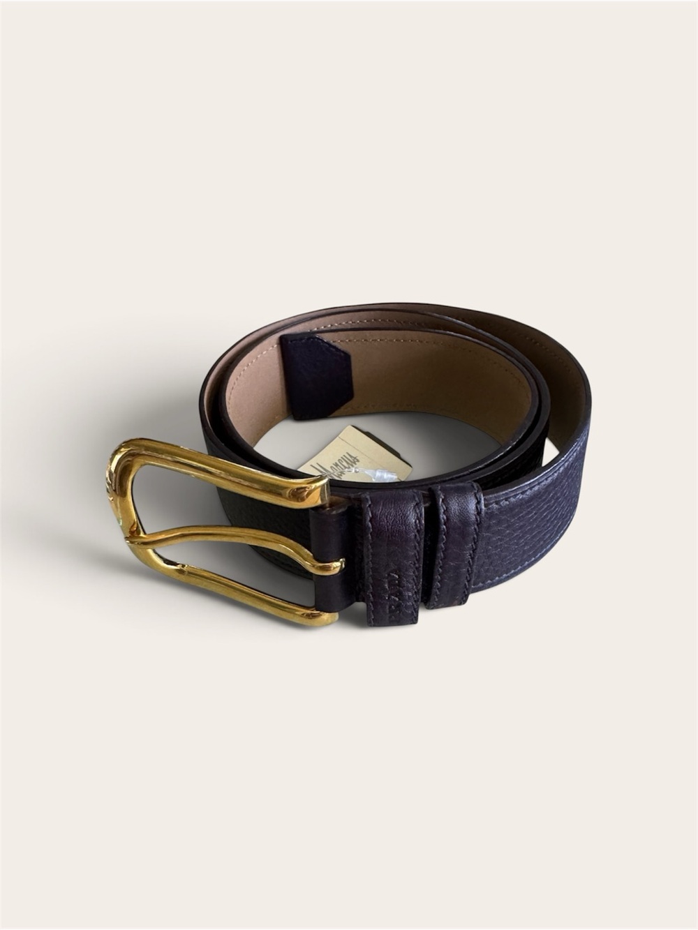 Prada Women’s Daino Plum Eggplant Leather Belt Gold Tone Buckle Size 32/80